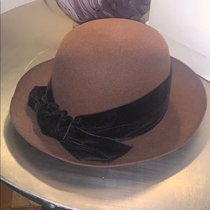 DKNY brown felt hat/fedora with black velvet bow